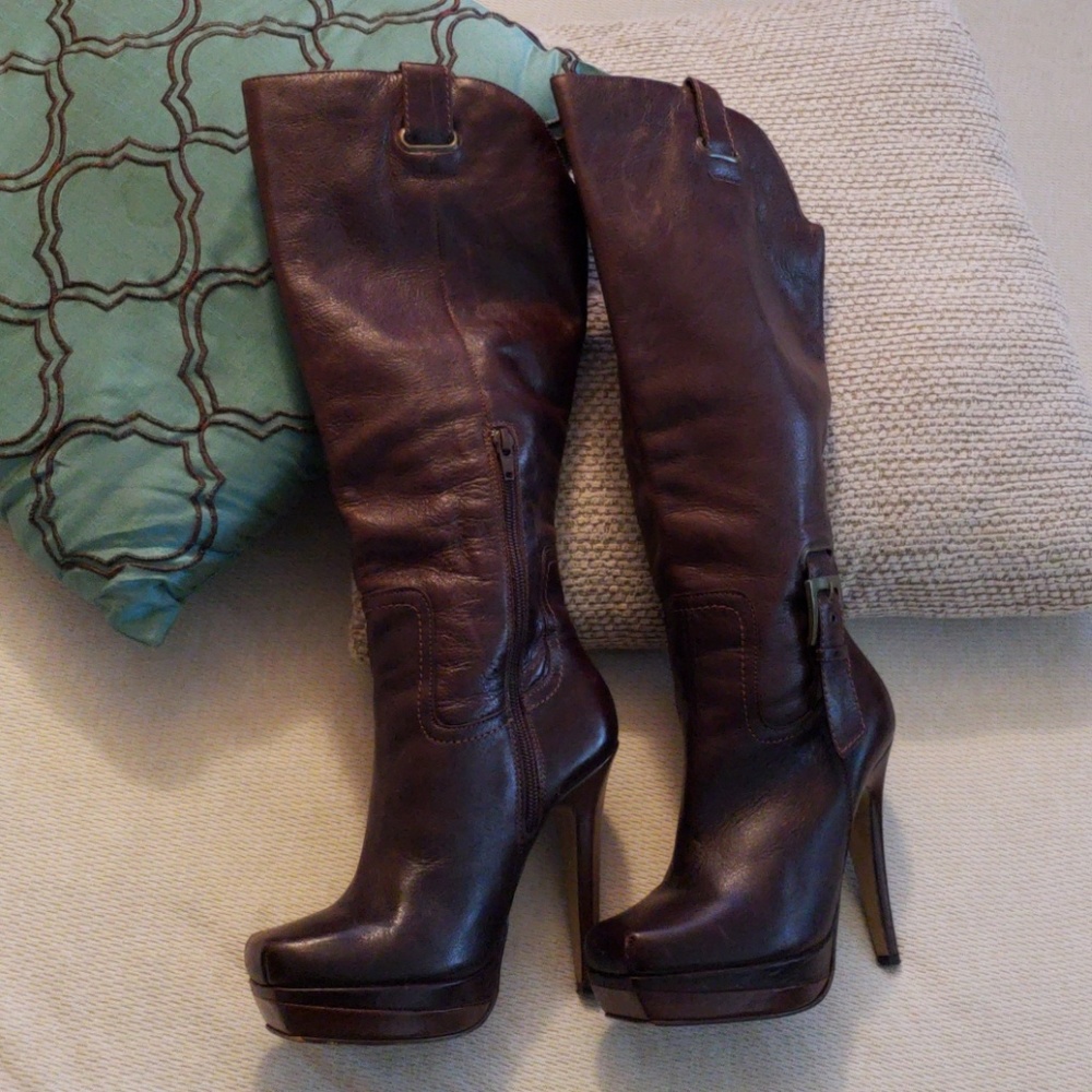 High heel plataforms leather boots